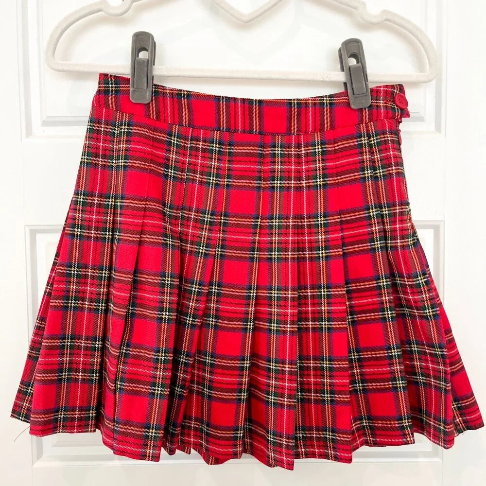 RSQ Red Pleated Plaid Mini Skirt XS - Picture 2 of 4
